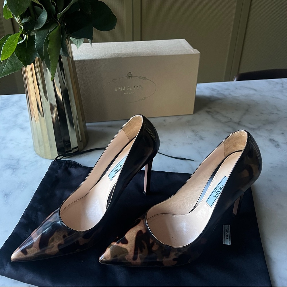 Prada 36.5 camouflage high heels